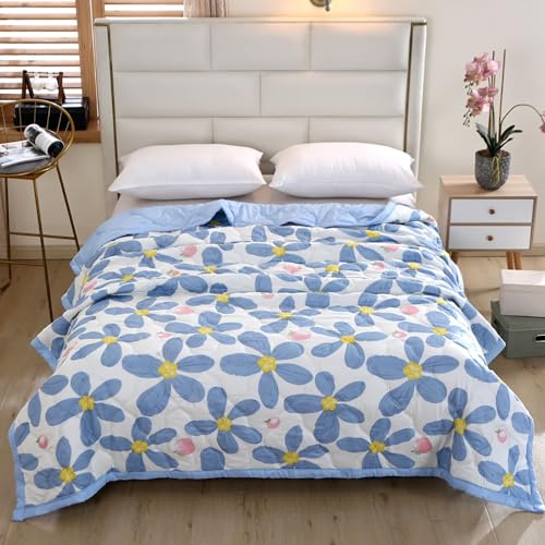 DOTBUY-SHOP Bettüberwurf Steppdecke, Sommer Tagesdecke Leichte Tagesdecken mit Präge Wohndecke aus Gesteppt Bettdecke Bettbezug für Einzelbett Doppelbett (Blaue Blume,180x200cm) von DOTBUY-SHOP