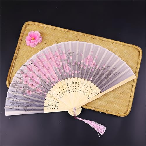 DOTBUY-SHOP Bunt Faltbare Fächer, Chiffon Chinesischer Handfächer, Fächer Klein Holz, Klassischer Fecher Sommer, für Geburtstagsgeschenk, Tanzen, Hochzeit, Party Dekoration (4 Stück,Grau 1) von DOTBUY-SHOP
