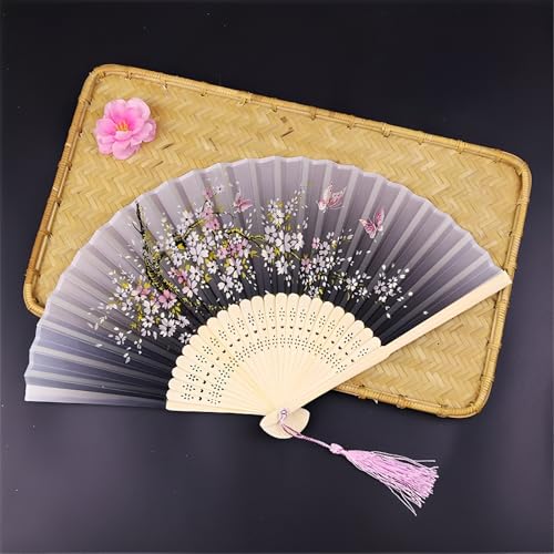 DOTBUY-SHOP Bunt Faltbare Fächer, Chiffon Chinesischer Handfächer, Fächer Klein Holz, Klassischer Fecher Sommer, für Geburtstagsgeschenk, Tanzen, Hochzeit, Party Dekoration (4 Stück,Schwarz) von DOTBUY-SHOP