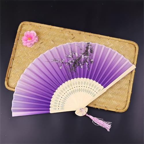 DOTBUY-SHOP Bunt Faltbare Fächer, Chiffon Chinesischer Handfächer, Fächer Klein Holz, Klassischer Fecher Sommer, für Geburtstagsgeschenk, Tanzen, Hochzeit, Party Dekoration (6 Stück,Lila 2) von DOTBUY-SHOP