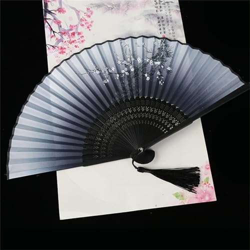 DOTBUY-SHOP Chiffon Retro Faltbare Fächer, Chinesischer Handfächer, Fächer Klein Holz, Klassischer Fecher Sommer, für Geburtstagsgeschenk, Tanzen, Cosplay, Hochzeit Dekoration (Grau 1,2 Stück) von DOTBUY-SHOP