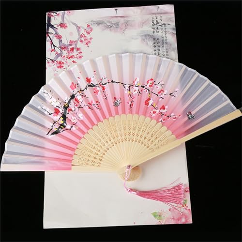 DOTBUY-SHOP Chiffon Retro Faltbare Fächer, Chinesischer Handfächer, Fächer Klein Holz, Klassischer Fecher Sommer, für Geburtstagsgeschenk, Tanzen, Cosplay, Hochzeit Dekoration (Rosa 2,6 Stück) von DOTBUY-SHOP