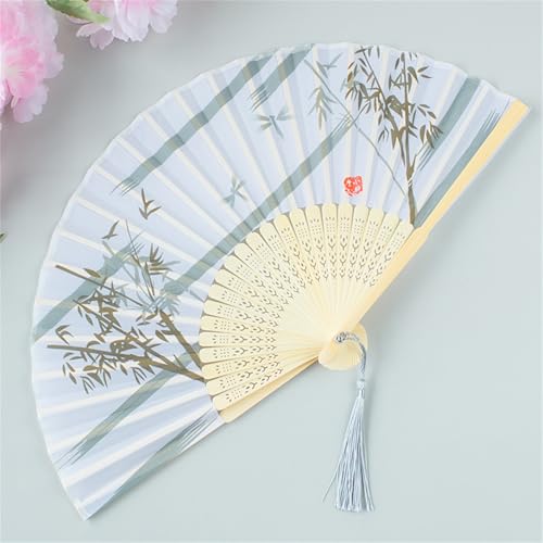 DOTBUY-SHOP Chiffon Retro Faltbare Fächer, Chinesischer Handfächer, Fächer Klein Holz, Klassischer Fecher Sommer, für Geburtstagsgeschenk, Tanzen, Cosplay, Hochzeit Dekoration (Weiß,2 Stück) von DOTBUY-SHOP