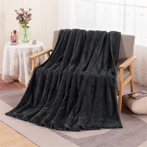 DOTBUY-SHOP Einfaches Flanell Decken, Doppelseitig Ananasgitter Jacquard Verdickung Decke Flauschig, Fleecedecke - Sofadecke, Winterliche Wärme Decke, Waschbar Kuscheldeck (100x150cm,Schwarz) von DOTBUY-SHOP