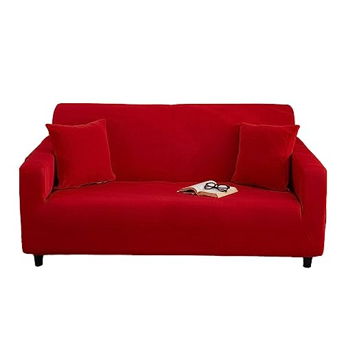 DOTBUY-SHOP Elastische Sofaschoner Couch Überzug 1 2 3 4 Sitzer Sofa Überzug Weicher Stretchbezug Sofabezug Universal Sofa Cover Sofaschoner Möbelschutz (145-185cm,Rot) von DOTBUY-SHOP