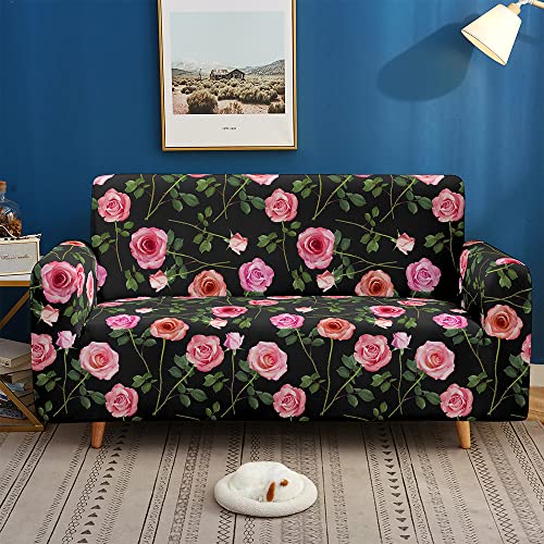 DOTBUY-SHOP Elastische Stretch Sofa Überzug, 3D Blumen Couch überzug 1 2 3 4 Sitzer Weicher Stretchbezug Sofabezug Sofa Cover Universal Sofaschoner Möbelschutz (190-230cm,Pinke Rose) von DOTBUY-SHOP