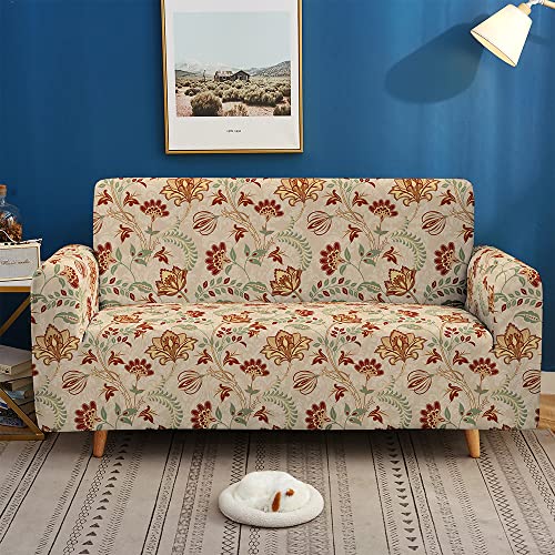 DOTBUY-SHOP Elastische Stretch Sofa Überzug Retro-Druck, Couch Überzug 1 2 3 4 Sitzer Weicher Stretchbezug Sofabezug Sofa Cover Universal Sofaschoner Möbelschutz (145-185cm,gelb) von DOTBUY-SHOP