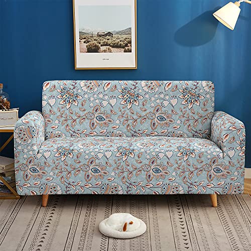 DOTBUY-SHOP Elastische Stretch Sofa Überzug Retro-Druck, Couch Überzug 1 2 3 4 Sitzer Weicher Stretchbezug Sofabezug Sofa Cover Universal Sofaschoner Möbelschutz (190-230cm,blau grün) von DOTBUY-SHOP