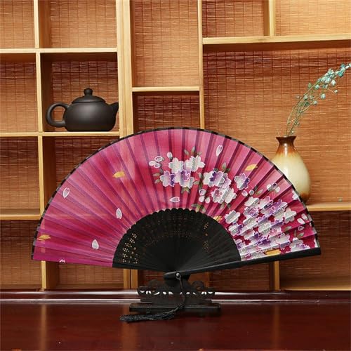 DOTBUY-SHOP Elegant Holz&Stoff Faltbare Fächer, Chinesischer Handfächer Fächer Klein Holz, Fecher Sommer mit Quasten,für Geburtstagsgeschenk,Tanzen,Party,Requisiten-Dekoration (2 Stück,Rosa) von DOTBUY-SHOP