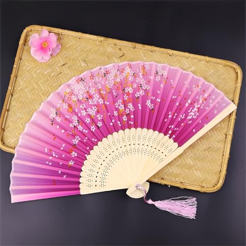 DOTBUY-SHOP Faltbare Fächer, Chiffon Chinesischer Handfächer, Fächer Klein Holz, Klassischer Fecher Sommer, für Geburtstagsgeschenk, Tanzen, Cosplay, Hochzeit, Party Dekoration (Rosa 2,6 Stück) von DOTBUY-SHOP