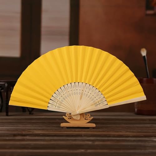 DOTBUY-SHOP Faltbare Fächer Handfächer, Klassische Chinesische Handfächer Volltonfarbe Hand Fächer für Dekoration Party Hochzeit Wanddekoration Geschenke Geburtstagsgeschenke (Gelb,2 Stück) von DOTBUY-SHOP