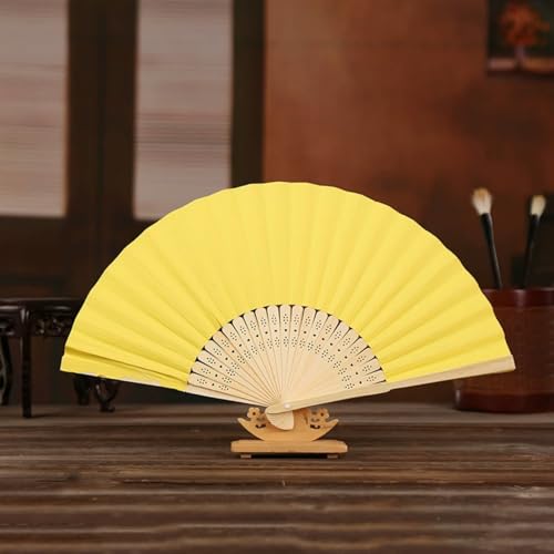 DOTBUY-SHOP Faltbare Fächer Handfächer, Klassische Chinesische Handfächer Volltonfarbe Hand Fächer für Dekoration Party Hochzeit Wanddekoration Geschenke Geburtstagsgeschenke (Hellgelb,2 Stück) von DOTBUY-SHOP