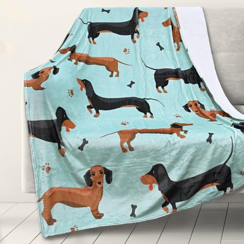 DOTBUY-SHOP Kuscheldecke Flauschig, Dackel-Druck Fleecedecke-Sofadecke, Winterliche Flanell Wärme Decke, Waschbar (135x200cm, Dackel 2) von DOTBUY-SHOP