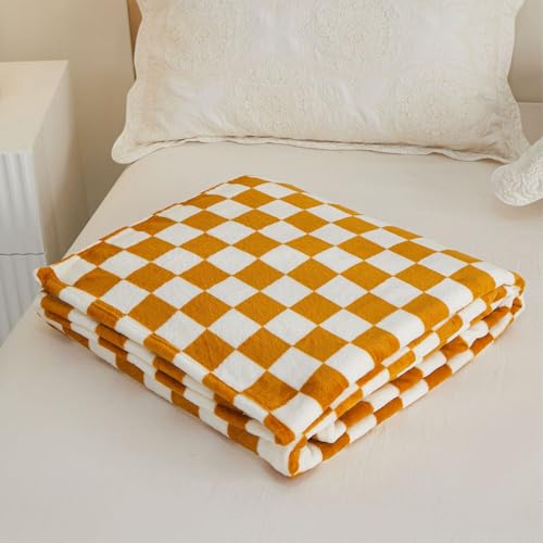 DOTBUY-SHOP Flanell Decken, Kuscheldecke Flauschig, Schachbrett Fleecedecke-Sofadecke, Winterliche Flanell Wärme Decke, Waschbar Flanell Kuscheldecke (180x200cm,Gelb Kariert) von DOTBUY-SHOP