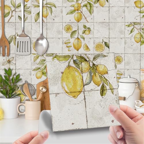 DOTBUY-SHOP Fliesenaufkleber Küche Bad, 3D Grün Blatt Zitrone Muster Fliesen Aufkleber Badezimmer 24 Stück Selbstklebend Wasserdicht Wandpaneele Klebefliesen Küchenrückwand (Gelb Zitrone,20x20cm) DOTBUY-SHOP Fliesenaufkleber Küche Bad, 3D Grün Blatt Zitrone Muster Fliesen Aufkleber Badezimmer 24 Stück Selbstklebend Wasserdicht Wandpaneele Klebefliesen Küchenrückwand (Gelb Zitrone,20x20cm) von DOTBUY-SHOP