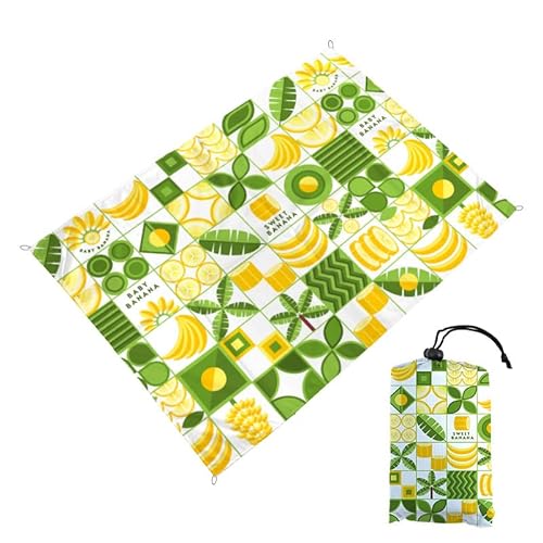 DOTBUY-SHOP Groß Stranddecke Sandfrei Picknickdecke Wasserdicht, Tragbare Faltbar Strandmatte, Obst Druck Picknickmatte für Strand, Camping, Wandern, Reisen (Banane,200x210cm) von DOTBUY-SHOP