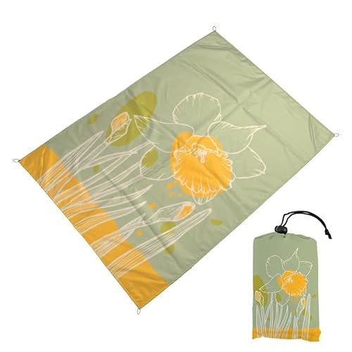 DOTBUY-SHOP Groß Stranddecke Sandfrei Picknickdecke Wasserdicht, Tragbare Faltbar Strandmatte, Pflanzen Drucke Picknickmatte für Strand, Camping, Wandern, Reisen (Gelb,180x200cm) von DOTBUY-SHOP