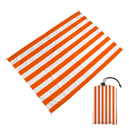 DOTBUY-SHOP Groß Stranddecke Sandfrei Picknickdecke Wasserdicht, Tragbare Faltbar Strandmatte, Streifendesign Picknickmatte für Strand, Camping, Wandern, Reisen (Orange,100x140cm) von DOTBUY-SHOP