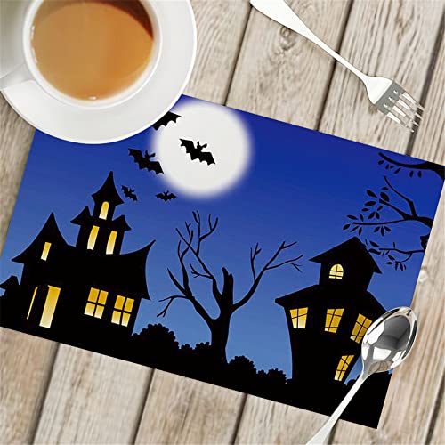 DOTBUY-SHOP Halloween Tischsets Abwischbar 4er Set Modern, rutschfest Abwaschbar Abgrifffeste Hitzebeständig Platzdeckchen für Zuhause Speisetisch Matte (Schwarze Burg,4pc) von DOTBUY-SHOP