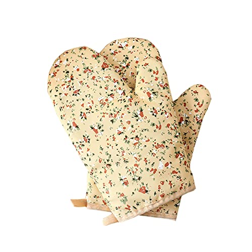 DOTBUY-SHOP Hitzebeständige Ofenhandschuhe Grillhandschuhe Anti-Rutsch Backhandschuhe Topfhandschuhe Baumwolle Handschuhe zum Backen, Grillen, Kochen, BBQ (2pcs,Gelbe Blumen) von DOTBUY-SHOP