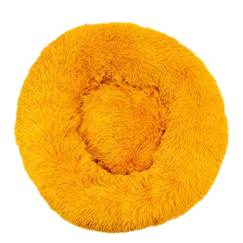 DOTBUY-SHOP Hundebet Rundes Katzenbett, Hundekissen Grosse Hunde Donut Kissen, Plüsch-Hundekorb Hundebett Waschbar, für Mittel Hunde Katzen und Herbst und Winter (50 cm,Goldgelb) von DOTBUY-SHOP