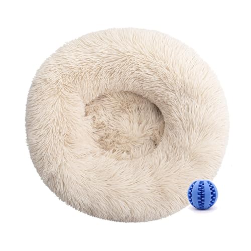 DOTBUY-SHOP Hundebet Rundes Katzenbett, Hundekissen Grosse Hunde Donut Kissen, Plüsch-Hundekorb Hundebett Waschbar, für Welpe, Katzen, Kätzchen, Haustiere (40CM,Beige) von DOTBUY-SHOP