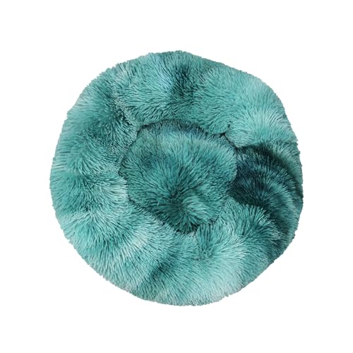 DOTBUY-SHOP Hundebet Rundes Katzenbett, Hundekissen Tie-Dye Hunde Donut Kissen, Plüsch-Hundekorb Hundebett Waschbar, für Groß Kleine Hunde, Katzen und Andere Haustiere (60cm,Türkis) von DOTBUY-SHOP