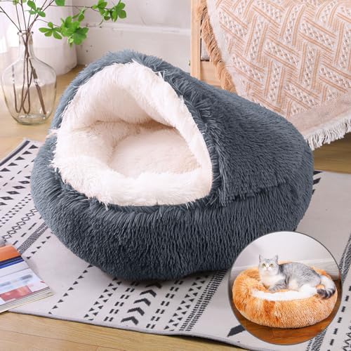 DOTBUY-SHOP Hundebet Rundes Katzenbett Dual-Use, Hundekissen Grosse Hunde Donut Kissen, Plüsch-Hundekorb Hundebett Waschbar, für Welpe, Katzen, Kätzchen, Haustiere (80cm,Anthrazit) von DOTBUY-SHOP