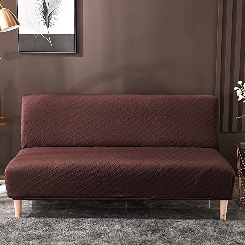 DOTBUY-SHOP Jacquard Ohne Armlehne Sofahusse Stretch, Weich & Bequem Antirutsch Sofa Abdeckung Sofa Überzug Armloser Möbel Protector Sofabezug (190-210cm,Braun) von DOTBUY-SHOP