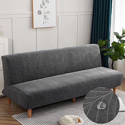 DOTBUY-SHOP Jacquard Sofabezug Ohne Armlehnen Wasserdicht Armlose Sofabettüberzug, Stretch Weich Antirutsch Sofa Schutz Schonbezug für Klappsofa Bett ohne Armlehnen (Dunkelgrau,160-190cm) von DOTBUY-SHOP