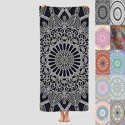 DOTBUY-SHOP Mandala-Druck Strandtuch XXL-M,Strand Mikrofaser Handtuch,Schnelltrocknendes Strandhandtuch Kinder Strandtücher Leichte Reisehandtuch Camping Handtuch (100x180cm,Schwarz) von DOTBUY-SHOP