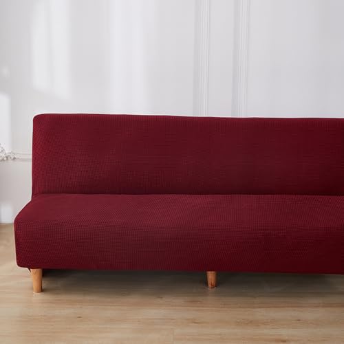 DOTBUY-SHOP Ohne Armlehne Sofahusse Stretch, Weich&Bequem Sofa Abdeckung, Sofa Überzug Armloser Möbel Protector (190-230cm,Burgunderrot) von DOTBUY-SHOP