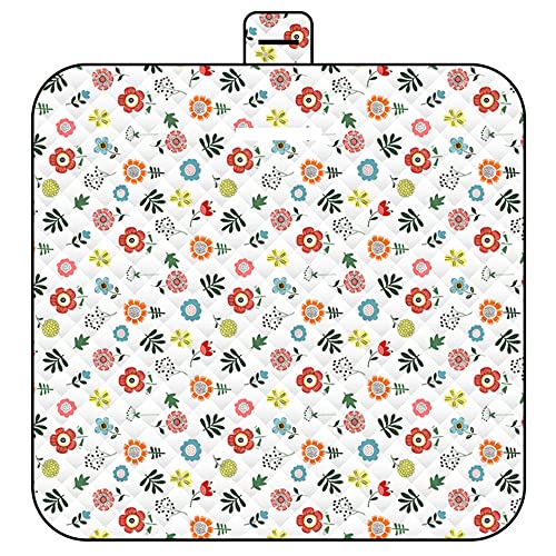 DOTBUY-SHOP Picknickdecke Wasserdicht, Campingdecke Stranddecke Maschinenwaschbar Faltbar Kinder Picknickmatte, für Outdoor Strand, Campen, Wandern und Ausflüge (200x200cm,Rote Blumen) von DOTBUY-SHOP