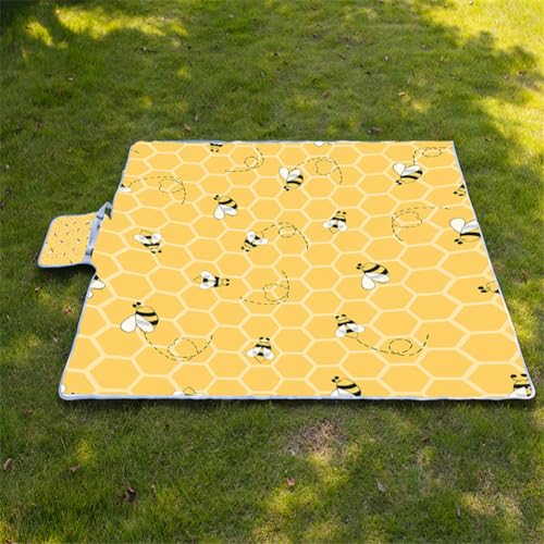 DOTBUY-SHOP Picknickdecke Wasserdicht, Campingdecke Stranddecke Maschinenwaschbar Faltbar Picknickmatte, für Outdoor Strand, Campen, Wandern und Ausflüge (148x200cm,Biene) von DOTBUY-SHOP