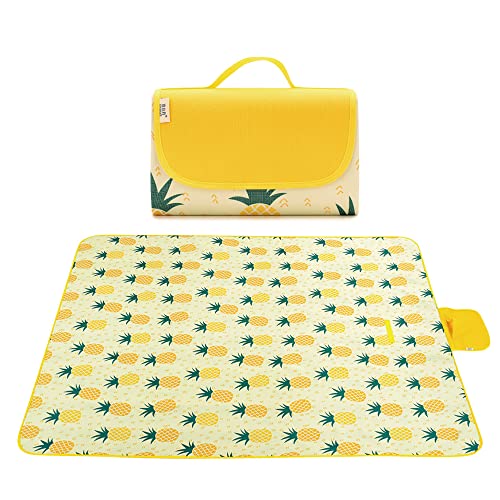 DOTBUY-SHOP Picknickdecke Wasserdicht, Campingdecke Stranddecke Obst Pflanze Maschinenwaschbar Faltbar Isoliert Picknickmatte, für Outdoor Strand, Campen und Ausflüge (195x200cm,Ananas) von DOTBUY-SHOP