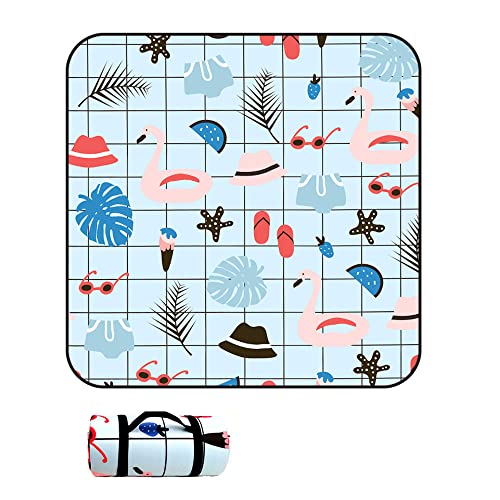 DOTBUY-SHOP Picknickdecke Wasserdicht, Campingdecke Stranddecke Wärmeisoliert Maschinenwaschbar Faltbar Picknickmatte, für Outdoor Strand Campen Wandern Ausflüge (Blauer Flamingo,150x150cm) von DOTBUY-SHOP