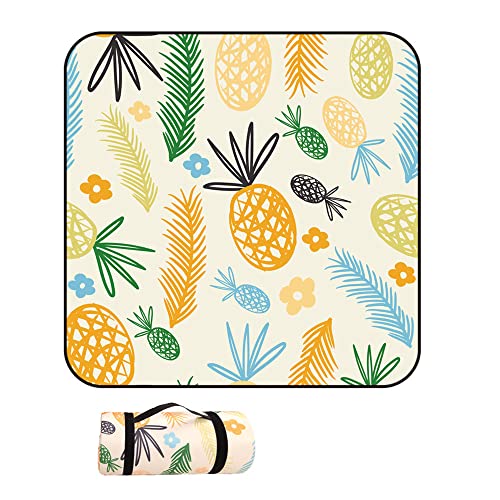 DOTBUY-SHOP Picknickdecke Wasserdicht, Campingdecke Stranddecke Wärmeisoliert Maschinenwaschbar Faltbar Picknickmatte, für Outdoor Strand Campen Wandern Ausflüge (gelbe Ananas,150x100cm) von DOTBUY-SHOP