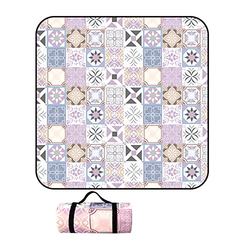 DOTBUY-SHOP Picknickdecke Wasserdicht, Campingdecke Stranddecke Wärmeisoliert Maschinenwaschbar Faltbar Picknickmatte,für Outdoor Strand Campen Wandern Ausflüge (150x150cm,rosa Lissabon-Stil) von DOTBUY-SHOP