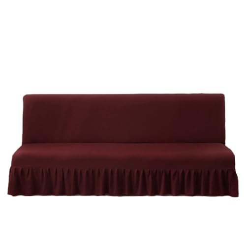 DOTBUY-SHOP Sofa Überzug Ohne Armlehnen mit Rock, Solide Farbe Gerüschtem Sofabezug ohne Armlehne 1/2/3 Sitzer Futon Sofa Bezug Stretch Schlafsofa Überzug Anti Rutsch (Burgunderrot,150~185cm) von DOTBUY-SHOP