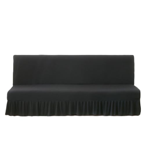 DOTBUY-SHOP Sofa Überzug Ohne Armlehnen mit Rock, Solide Farbe Gerüschtem Sofabezug ohne Armlehne 1/2/3 Sitzer Futon Sofa Bezug Stretch Schlafsofa Überzug Anti Rutsch (Dunkelgrau,190~220cm) von DOTBUY-SHOP
