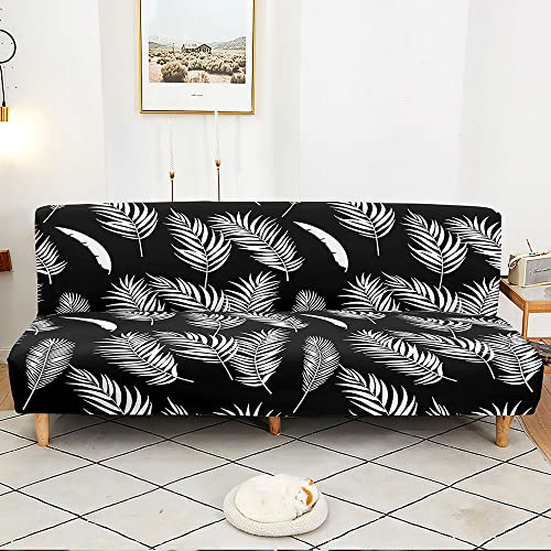 DOTBUY-SHOP Sofabezug Ohne Armlehnen, Armlose Sofabettüberzug, Stretch Weich Antirutsch Spandex Palmblattdruck Sofa Schutz Schonbezug für Klappsofa Bett ohne Armlehnen (Schwarz,190-230cm) von DOTBUY-SHOP