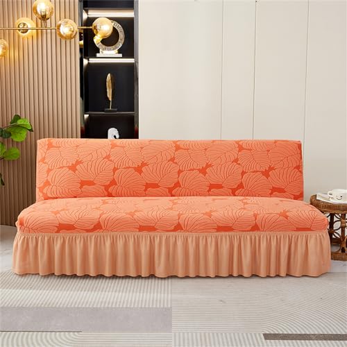 DOTBUY-SHOP Sofabezug Ohne Armlehnen 1/2/ 3-Sitzer, Sofabettüberzug aus Blatt-Jacquard mit Rock, Sofa Überwürfe Armlose Futon Schonbezug für Clic Clac Klappcouch (Orange,190-210cm) von DOTBUY-SHOP