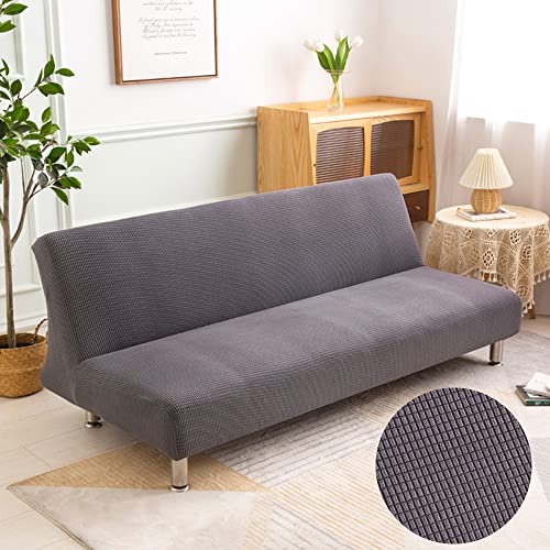 DOTBUY-SHOP Sofabezug Ohne Armlehnen Jacquard Plaid Einfarbig Armlose Sofabettüberzug, Stretch Weich Antirutsch Sofa Schutz Schonbezug für Klappsofa Bett ohne Armlehnen (Dunkelgrau,155-185cm) von DOTBUY-SHOP