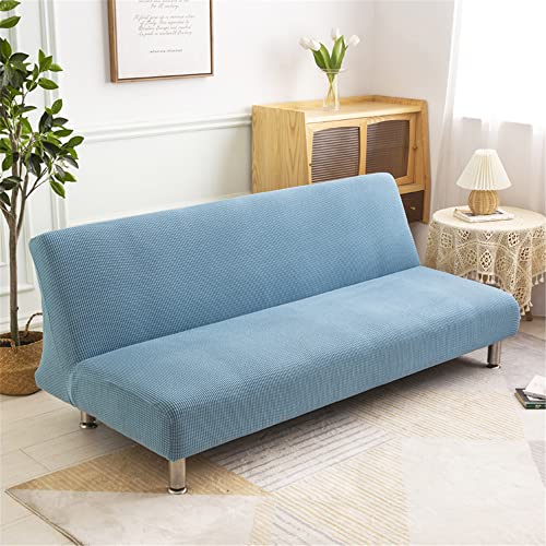 DOTBUY-SHOP Sofabezug Ohne Armlehnen Jacquard Plaid Einfarbig Armlose Sofabettüberzug, Stretch Weich Antirutsch Sofa Schutz Schonbezug für Klappsofa Bett ohne Armlehnen (Hellblau,155-185cm) von DOTBUY-SHOP