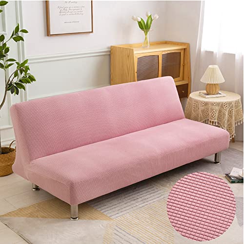 DOTBUY-SHOP Sofabezug Ohne Armlehnen Jacquard Plaid Einfarbig Armlose Sofabettüberzug, Stretch Weich Antirutsch Sofa Schutz Schonbezug für Klappsofa Bett ohne Armlehnen (Rosa,120-150cm) von DOTBUY-SHOP