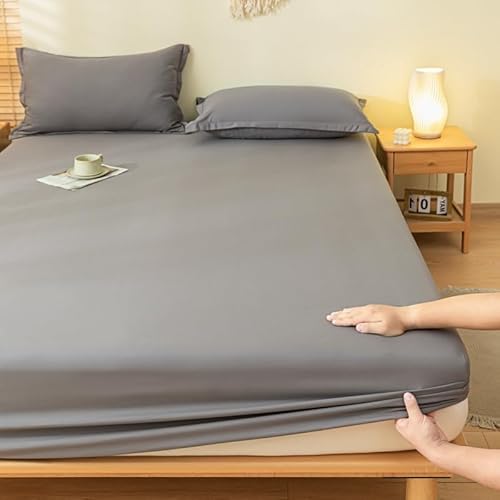 DOTBUY-SHOP Spannbettlaken 180x200cm - 30 cm Tief Bettlaken, Atmungsaktive Bettwäsche aus Gebürsteter Mikrofaser Farbecht, Mit Gummizug für Boxspring- und Wasserbetten (2X Kopfkissenbezug,Rauchgrau) von DOTBUY-SHOP