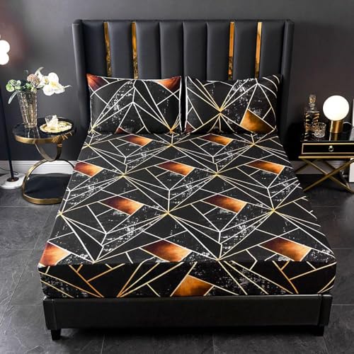 DOTBUY-SHOP Spannbettlaken 180x200cm - 30 cm Tief Bettlaken, Zebrastreifen Atmungsaktive Bettwäsche aus Gebürsteter Mikrofaser, Mit Gummizug Farbecht für Boxspring (Schwarz,180x200cm) von DOTBUY-SHOP