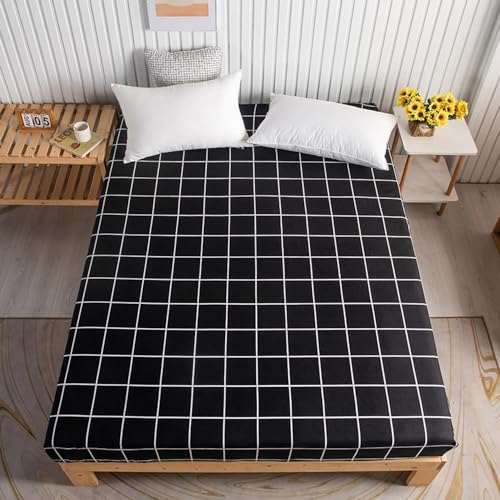 DOTBUY-SHOP Spannbettlaken 180x200cm - 30 cm Tief Bettlaken, Zebrastreifen Atmungsaktive Bettwäsche aus Gebürsteter Mikrofaser, Mit Gummizug Farbecht für Boxspring (Schwarz kariert,180x200cm) von DOTBUY-SHOP