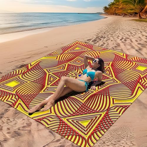 DOTBUY-SHOP Stranddecke Groß, 3D-Mandala Stranddecke Sandfrei Picknickdecke Wasserdicht, Tragbare Faltbar Strandmatte Schnelltrocknend Picknickmatte für Camping (Rot Gold,200x200cm) von DOTBUY-SHOP