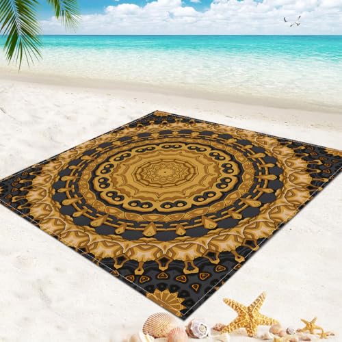 DOTBUY-SHOP Stranddecke Groß, 3D-Mandala Stranddecke Sandfrei Picknickdecke Wasserdicht, Tragbare Faltbar Strandmatte Schnelltrocknend Picknickmatte für Camping (Schwarz Kaffee,200x200cm) von DOTBUY-SHOP